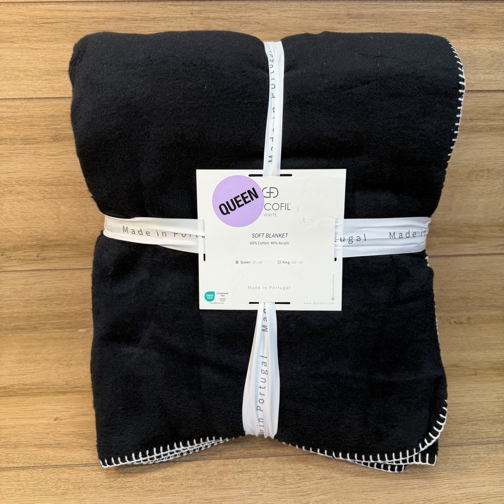 DOCOFIL White Luxuriously Soft Queen Blanket Cotton Blend Portugal Black
